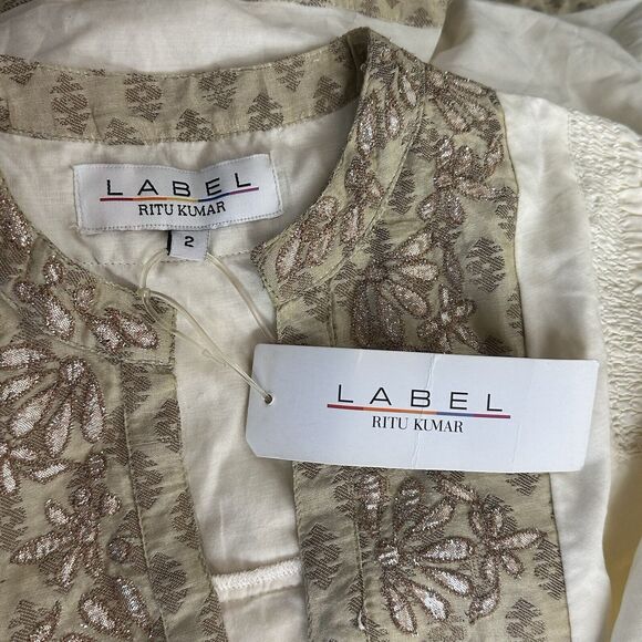 label ritu kumar Beige gold Embroidered peasant blouse Size 2 - Picture 5 of 6